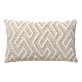 The House of Scalamandré Maze Velvet Lumbar Pillow, Latte For Sale