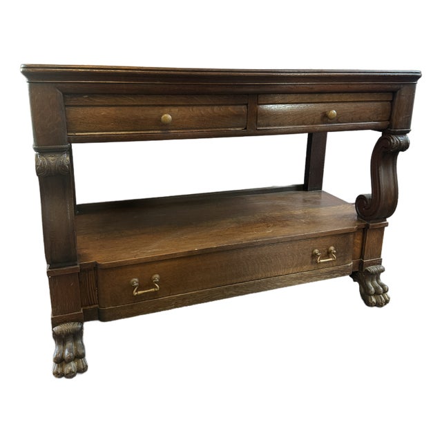 Antique Carved Oak Console Buffet Table. For Sale