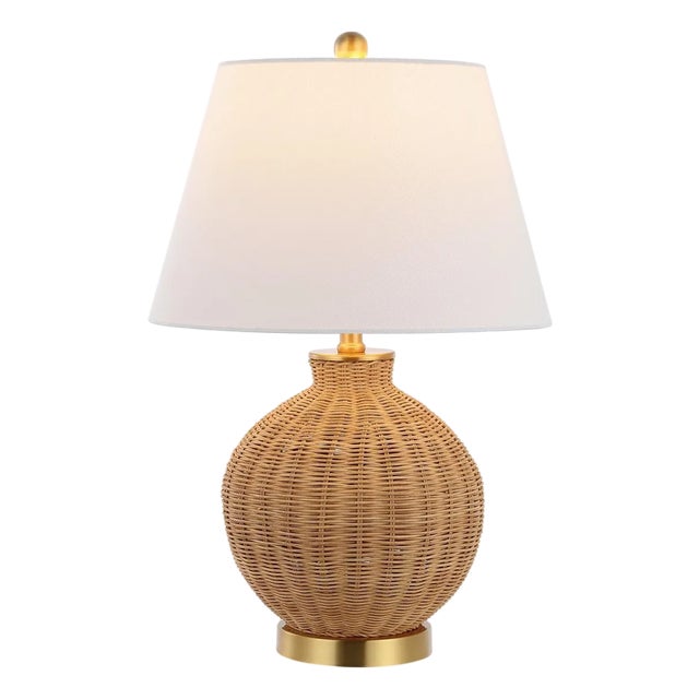 Nobuo 23" Rattan Table Lamp in Natural/Brass For Sale