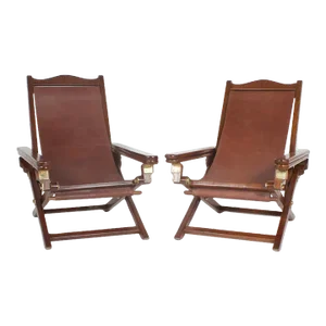 Exceptional Pair of Campaign Style Folding Chairs