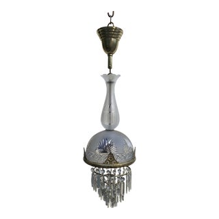 Vintage 1920s Brass and Deep Cut Crystal Multi-Tier Hanging Fixture For Sale