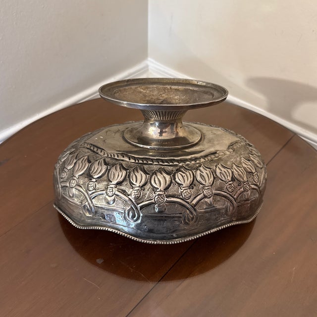 Metal 1970s Italian Style Silver Plated Footed Decorative Bowl For Sale - Image 7 of 10