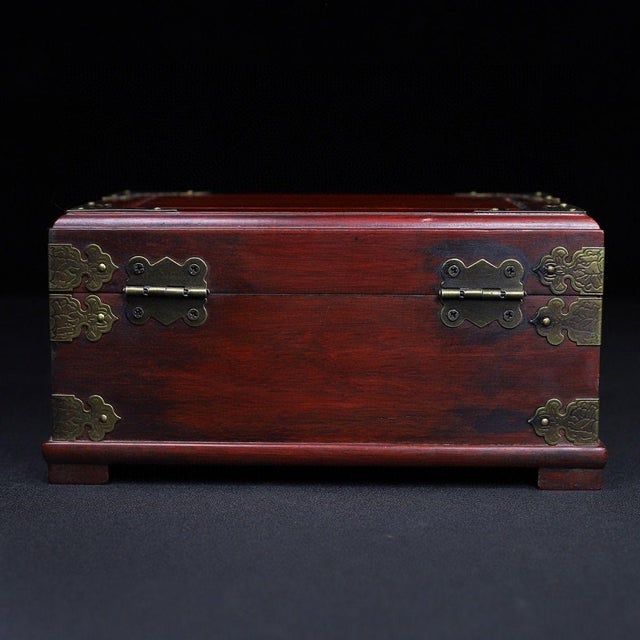 1980s Vintage Redwood Jewelry Box With Combination Lock and Brass Mounts For Sale - Image 5 of 10
