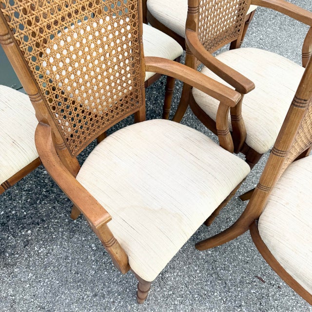 Vintage Boho Chic Faux Bamboo Cane Back Dining Chairs by Chaircraft - Set of 6 For Sale - Image 11 of 12