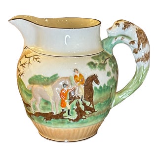 Medium Vintage Wedgwood Etruria Pitcher Circa 1930s - English Hunt Scene With Hound Handle For Sale