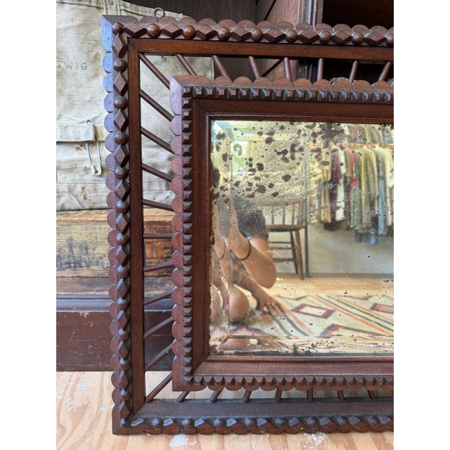 Antique 19th Century Tramp Art Large Wooden Mirror, 1800s For Sale - Image 4 of 12