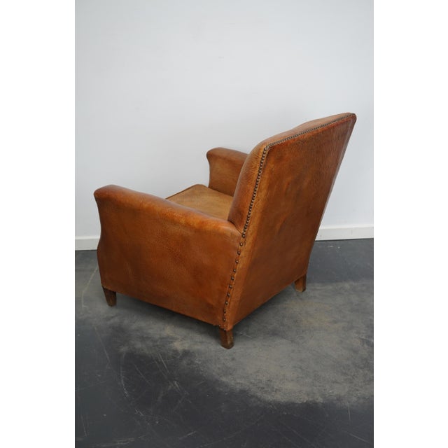 Vintage French Cognac-Colored Leather Club Chair, 1940s For Sale - Image 13 of 15
