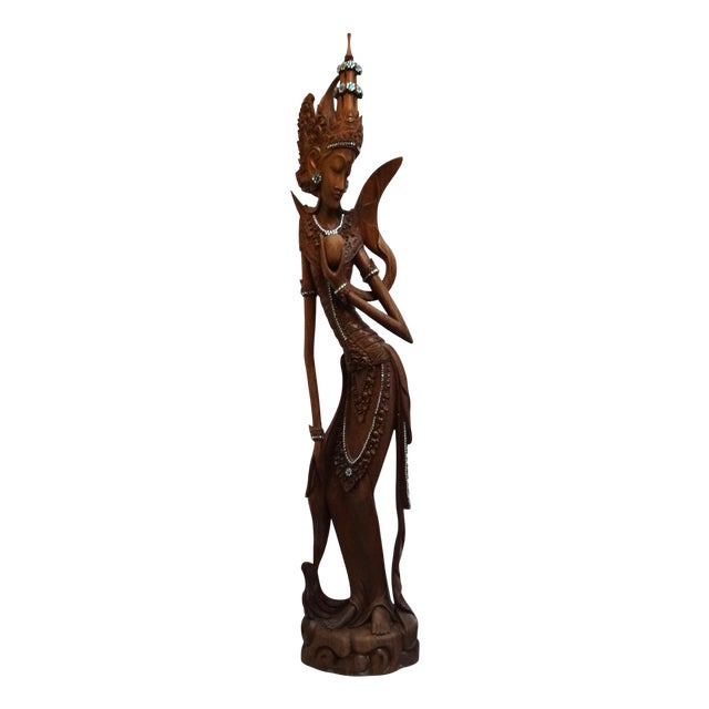 Large Balinese Hand-Carved Coromandel Wooden Sculpture of Dancer, Indonesia, 1920s-1940s For Sale