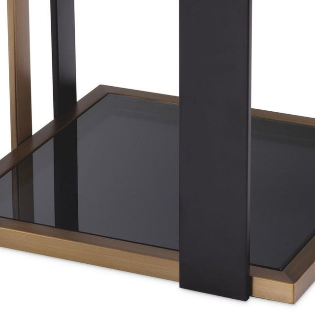 Square Side Table in Smoked Glass and Brushed Brass Finish For Sale - Image 3 of 5
