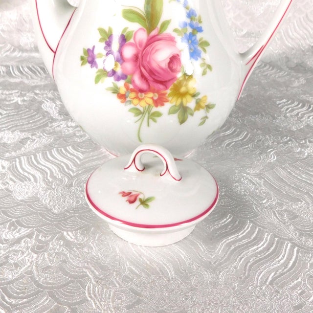 1980s 1980s Hutschenreuther Coffee Pot With Floral Design and Pink Trim For Sale - Image 5 of 9