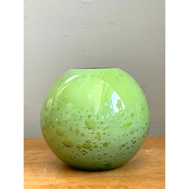 Vintage Green Glass Bubble Sphere Vase For Sale - Image 9 of 12