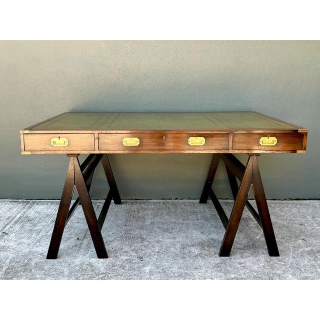 Vintage Wood and Leather Campaign Desk For Sale - Image 12 of 12