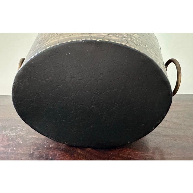 Black Black With Gold Accents Painted Tole Chinoiserie Cachepot With Ring Handles For Sale - Image 8 of 8