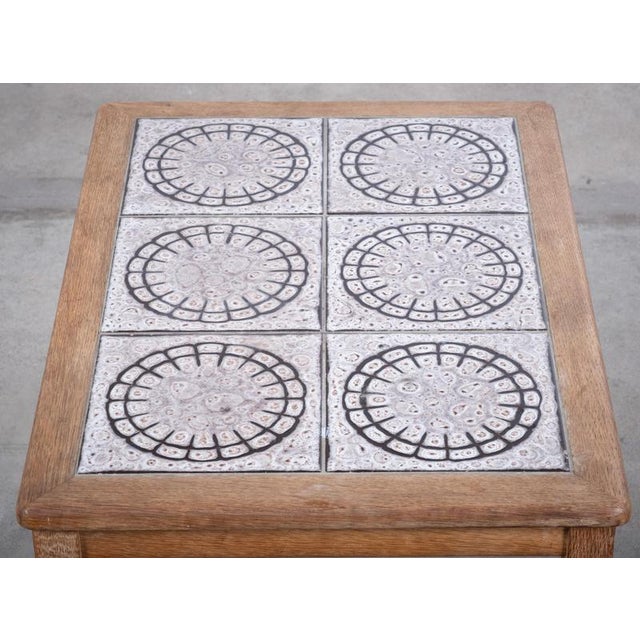 Wood Brutalist Oak Side Table with Tiles, Denmark, 1960s For Sale - Image 7 of 9