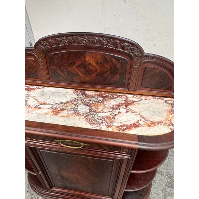 Wood Art Nouveau Sideboard + Marble Top, Antique For Sale - Image 7 of 12