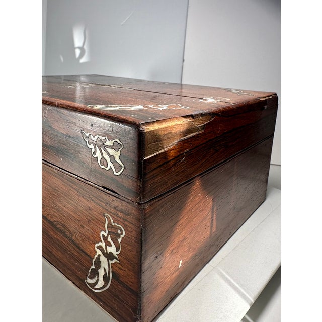 Antique Victorian English Mother-of-Pearl Inlaid Rosewood Box. For Sale - Image 11 of 15