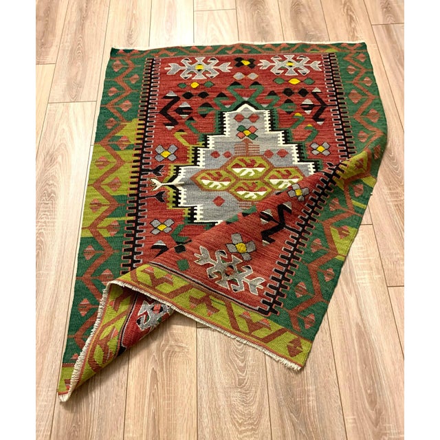 1930s Vintage Turkish Traditional Wool Kilim Rug For Sale - Image 5 of 11