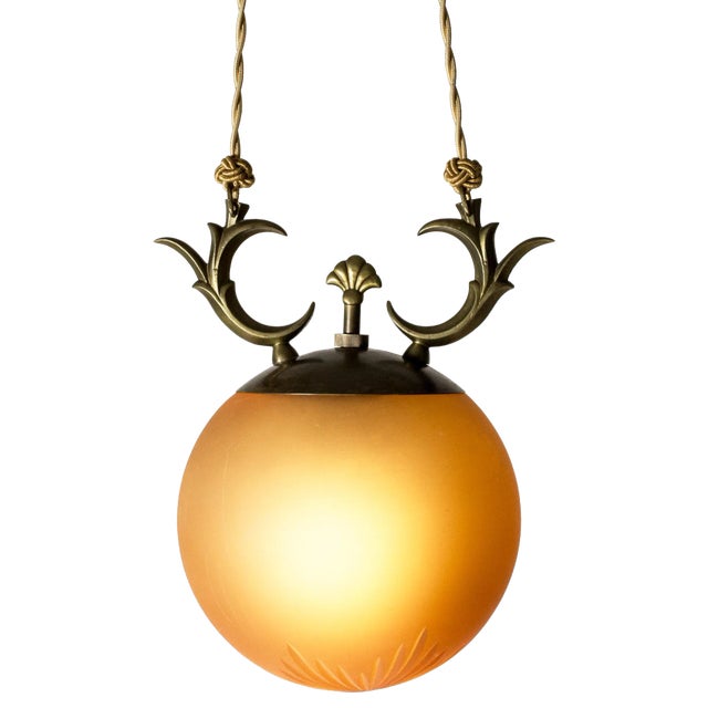 Swedish Grace Brass and Glass Ceiling Light, 1930s For Sale