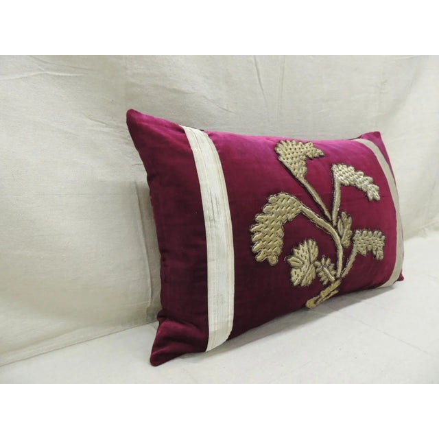 Traditional Antique Red & Silver Velvet Embroidery Applique Decorative Pillow For Sale - Image 3 of 10