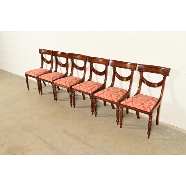 Baker Furniture Company Baker Furniture Style English Regency Carved Mahogany Dining Chairs, Set of Six For Sale - Image 4 of 12