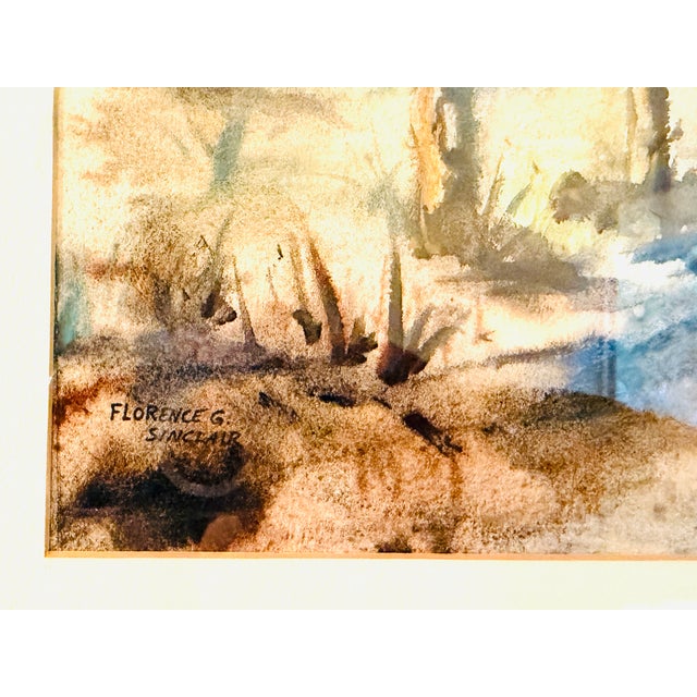 1970s Florence Sinclair Mahdavi Impressionist Coastal Scene Watercolor Painting For Sale - Image 4 of 9