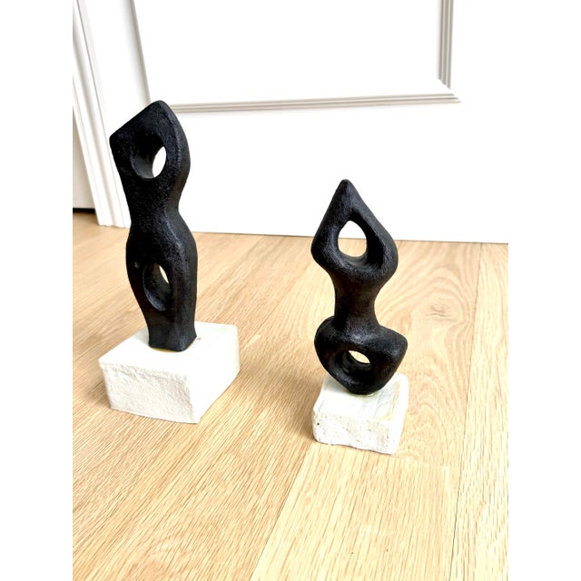 Signed Abstract/Biomorphic Black Stoneware Sculptures After Georges Jouve, Modernist, 2011, a Pair For Sale In Chicago - Image 6 of 11