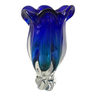 Murano Glass Cobalt Blue Vase For Sale