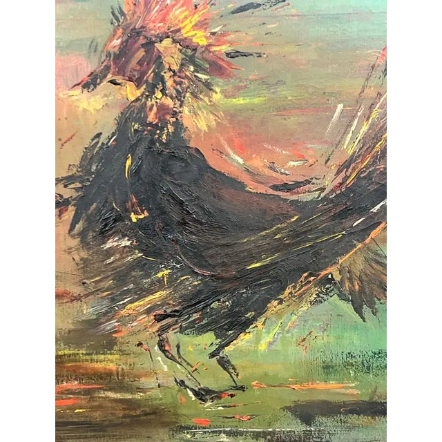 Paint Alice Marcus " the Cockfight " Oil Painting on Canvas , Signed & Framed 1981 For Sale - Image 7 of 12