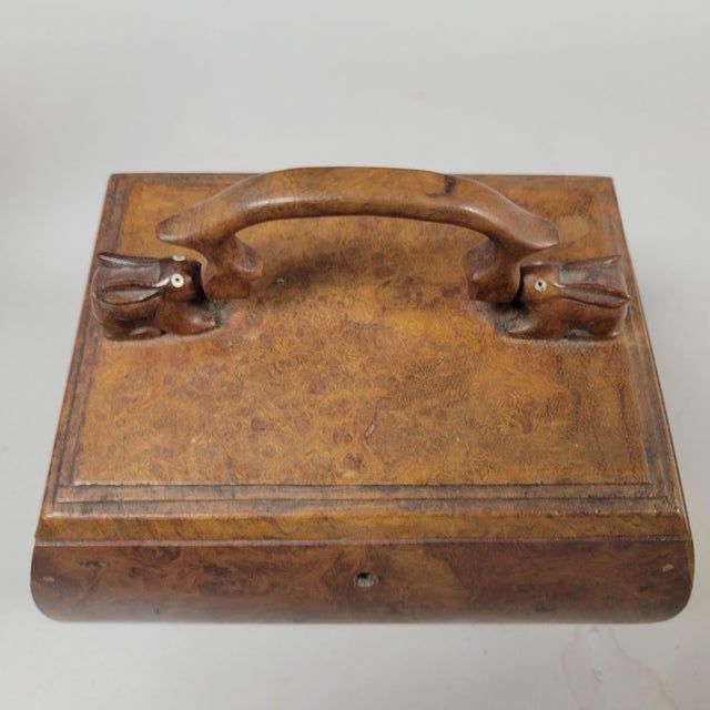 Early 20th Century Antique Burl Walnut Box Tea Caddy With Rabbit For Sale - Image 5 of 9