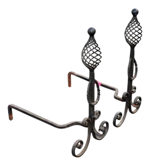 Wrought Iron Arts & Crafts Andirons - A Pair