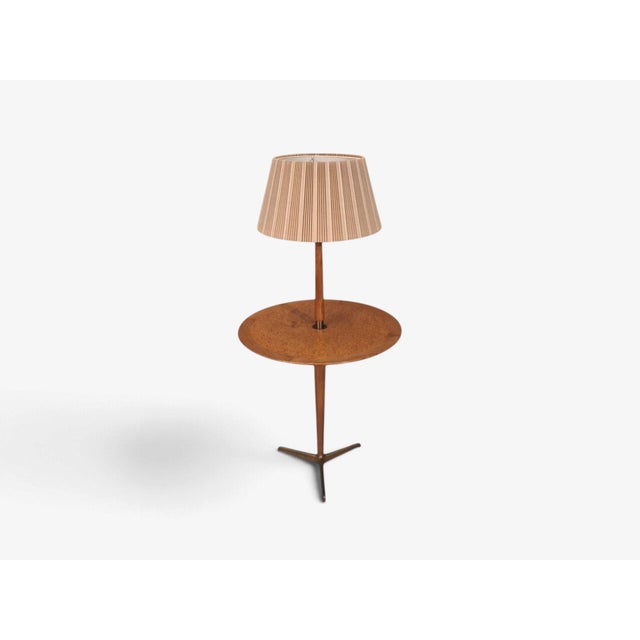 1940s Mid-Century Modern Edward Wormley, Rare Snack Floor Lamp, Wood, Brass For Sale - Image 4 of 15