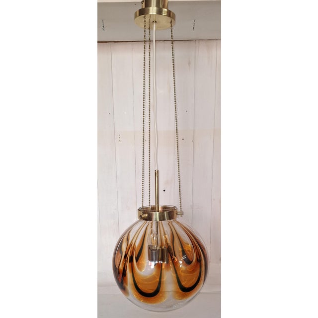 Brown Vintage Hanging Lamp with Brass Frame from Kaiser, 1970s For Sale - Image 8 of 12