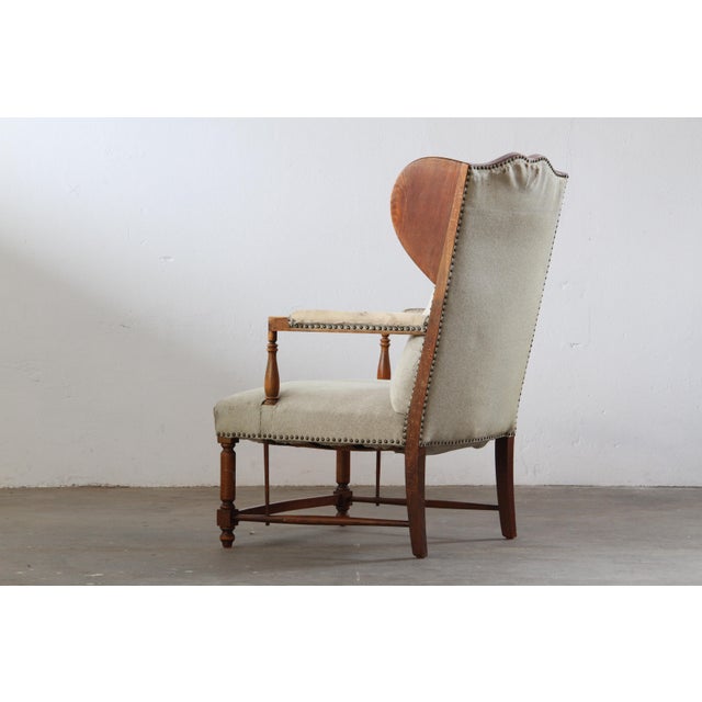Vintage Earflap Dover Wingback Oak Armchair, Denmark, 1930s For Sale - Image 14 of 18