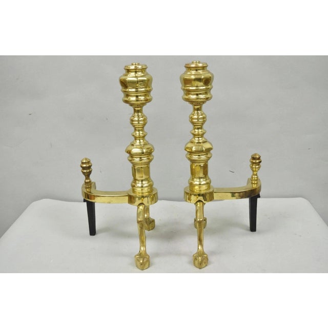 The Harvin Co Vintage Brass Federal Style Branch Foot Fireplace Andirons - Pair For Sale - Image 11 of 16