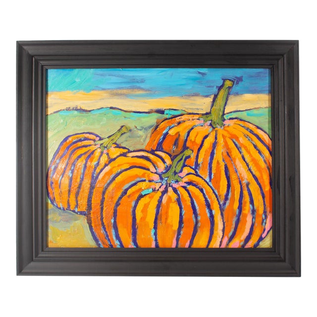 Oil on Wood Panel Painting of Pumpkins Signed Shine For Sale