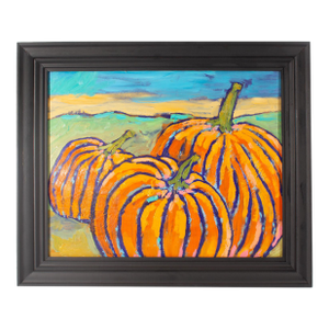 Oil on Wood Panel Painting of Pumpkins Signed Shine