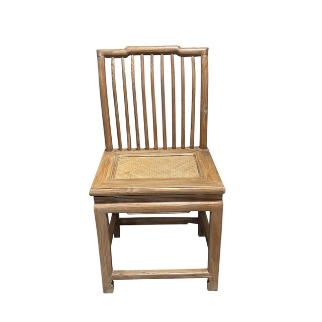 Asian Antique Cantonese Natural Carved Elm Wood Chinoiserie Side Chair 36.5" H For Sale - Image 3 of 7
