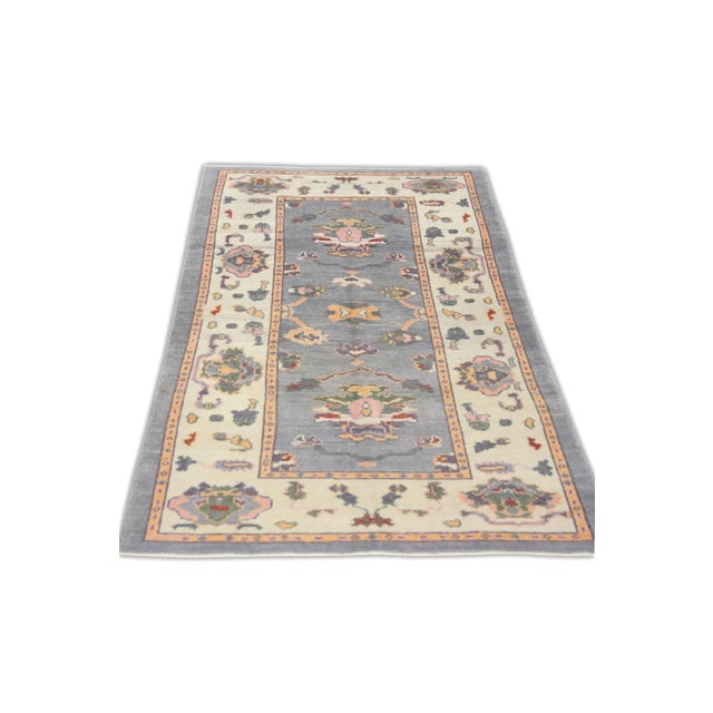 Early 21st Century Turkish Blue & Pink Handwoven Oushak Rug For Sale In Houston - Image 6 of 7