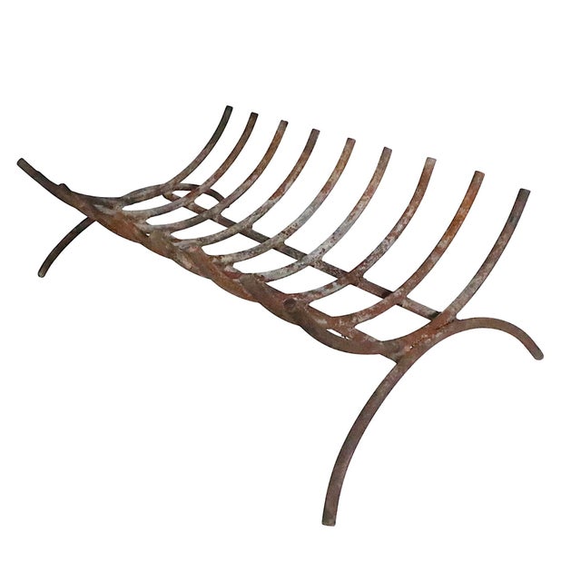 Metal Mid 20th Century Wrought Iron Fireplace Grate Log Basket For Sale - Image 7 of 7