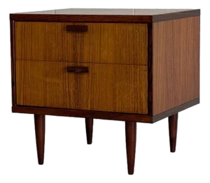 Rosewood Nightstand Side Table With Two Drawers Made in Denmark Mid-Century Modern 1960s