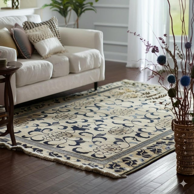 6x9 Willow Lydia Gold Classic Floral Medallion Hand Knotted Wool Carpet Rug For Sale - Image 4 of 7