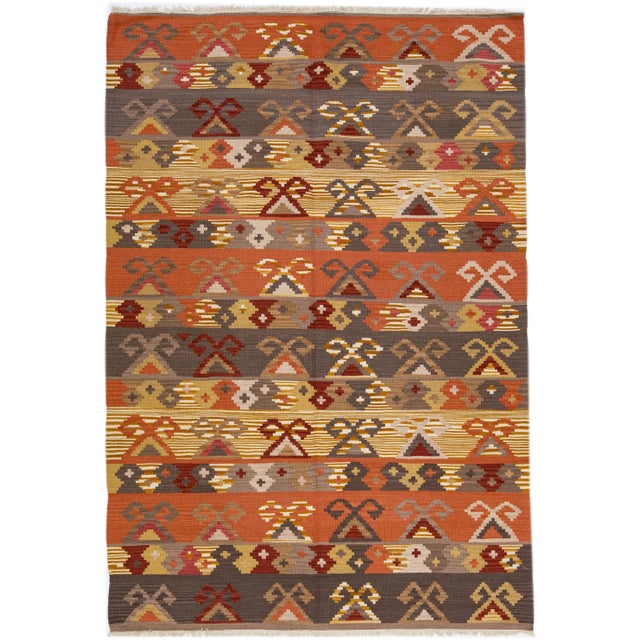 Textile 2020s Modern Kilim Handmade Multicolor Geometric Wool Rug For Sale - Image 7 of 7