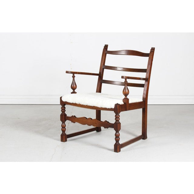 Danish Brutalist Sculptural Handcrafted Lounge Chair in Oak with Leather, 1940s For Sale - Image 14 of 14