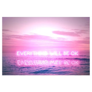 Artur Debat, Everything Will Be Ok Message During Covid Pandemic with Neon Lights in Sunset Seascape, Photograph For Sale