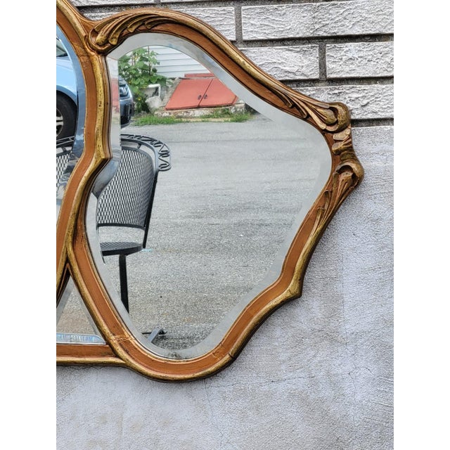 1920 Louis XV Style Triple Gilded Wall Mirror Gold Rococo Accent For Sale - Image 9 of 17