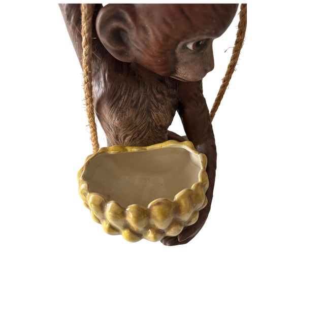 Hanging Planter Swinging Monkey With Banana Bowl “Porch Monkey” Vintage 1970s For Sale - Image 9 of 11