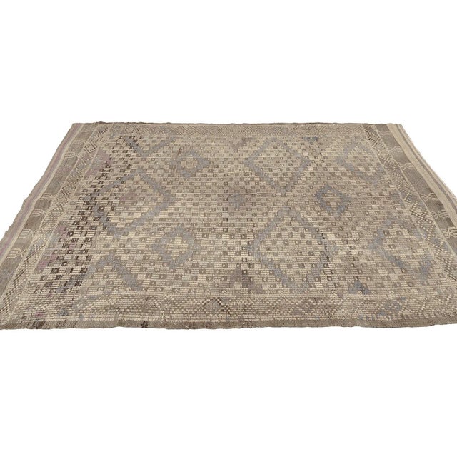 Mid 20th Century Vintage Pastel Embroidered Kilim Rug For Sale - Image 4 of 7