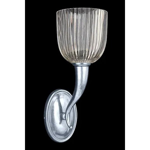 Olympia Uno - Art Deco-style 1-light wall sconce with convex oval ridged backplate and tapered cornucopia arm. cut glass...