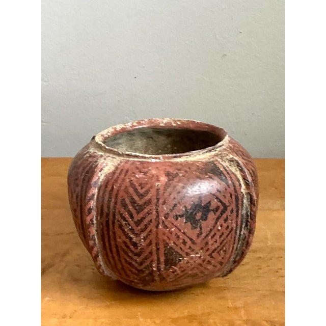 Vintage Red Geometric Patterned Ceramic Vase For Sale In West Palm - Image 6 of 12