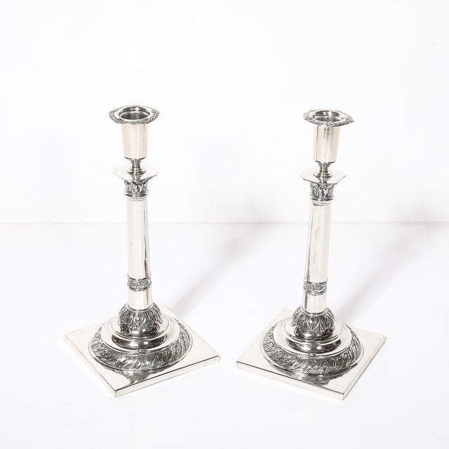 Silver Pair of Silver Corinthian Column & Acanthus Sabbath Candlesticks by Ludwig Nast For Sale - Image 8 of 18